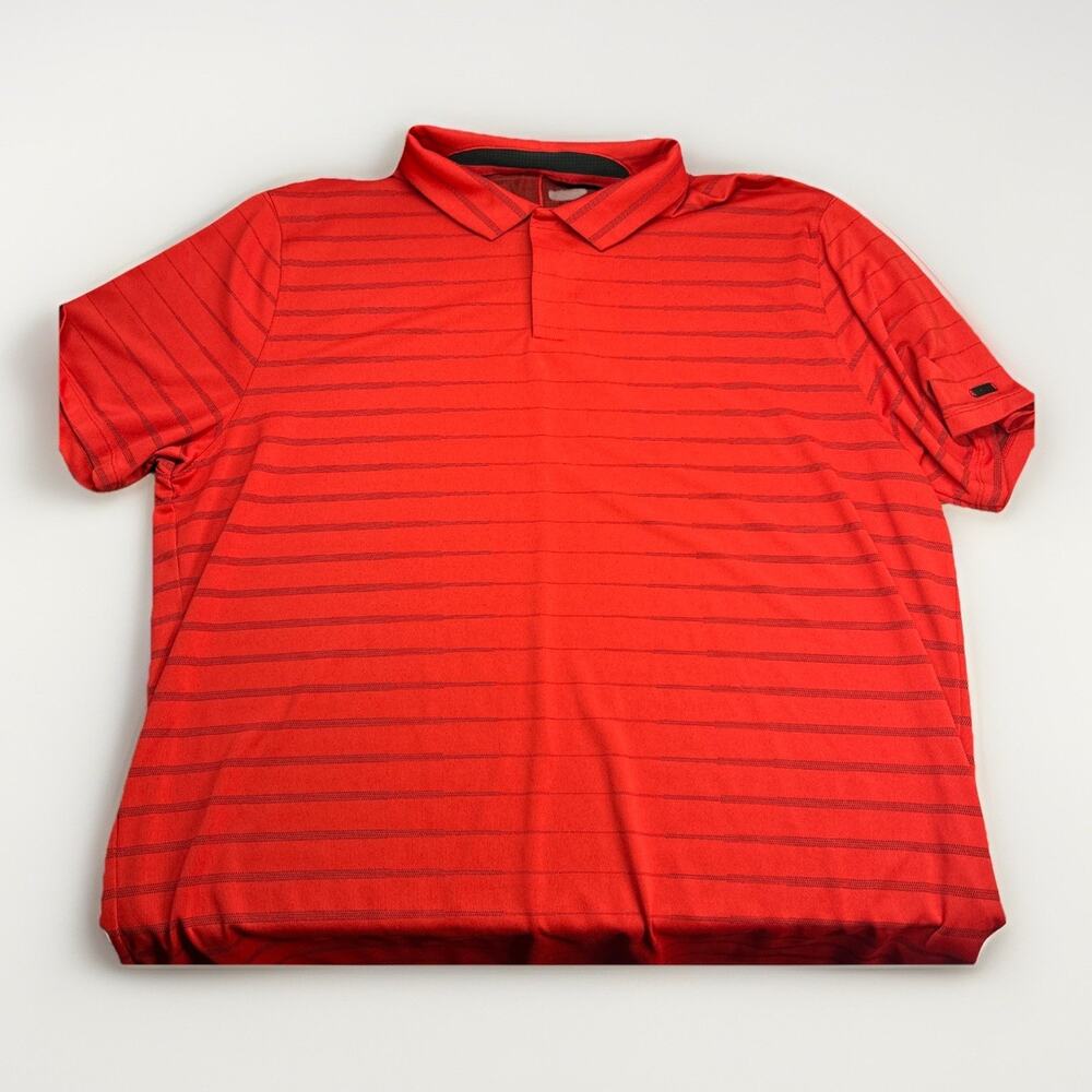 Nike Polo Shirt Mens Size XL Red Stripe Tiger Woods Golf Performance Tech